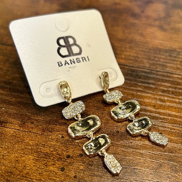 NWT Bansri Gold Clear Crystal Accent Dangle Tiered Statement Earrings - Picture 5 of 6